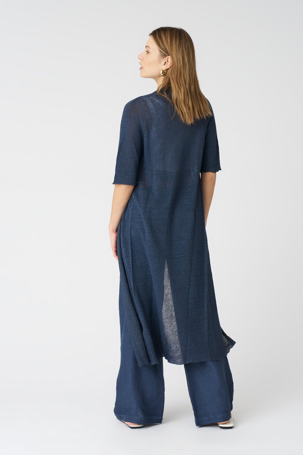 120% Lino Long Cardigan Duster SEA SOFT FADE