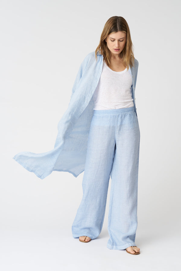 120% lino Long Cardigan Duster SEA SOFT FADE