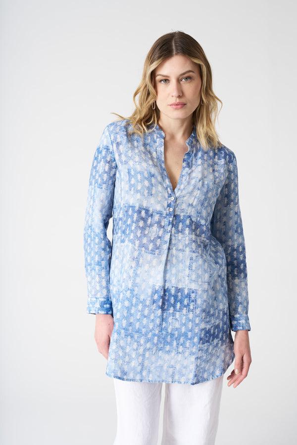 120% lino Long Patchwork Effect Shirt AIR