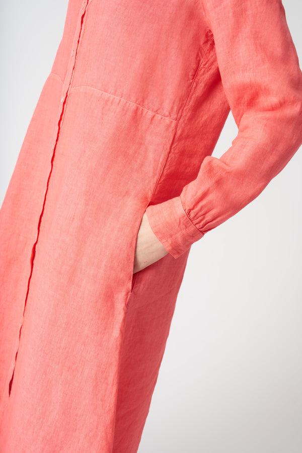 120% Lino Long Shirt Dress CORAL SOFT FADE
