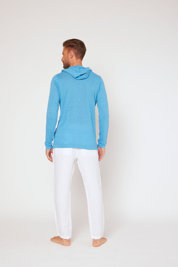 120% Lino Long Sleeve Hoodie Top INDACO