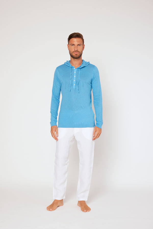 120% lino Long Sleeve Hoodie Top INDACO