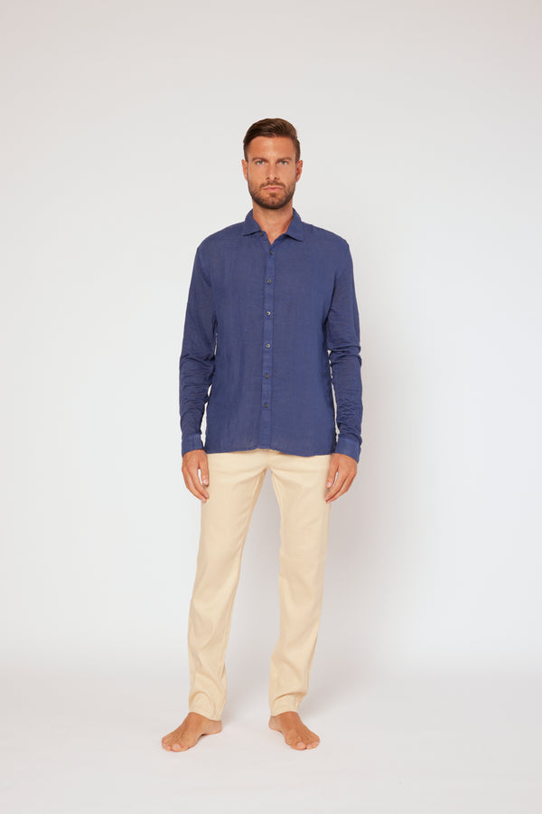 120% Lino Long Sleeve Shirt MARINE SOFT FADE