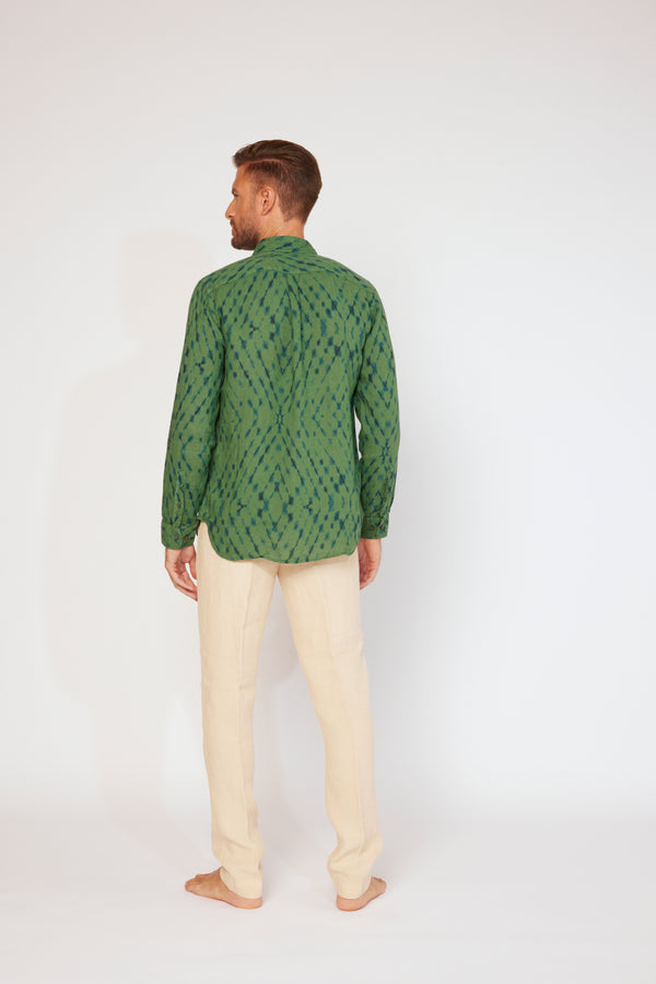 120% Lino Long Sleeve Slim Fit Shirt WHITE PRINT