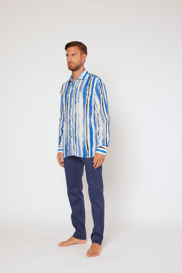 120% lino Long sleeve slim fit shirt WHITE PRINT