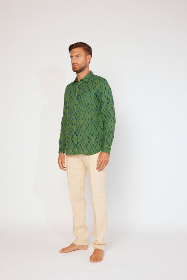 120% lino Long Sleeve Slim Fit Shirt WHITE PRINT