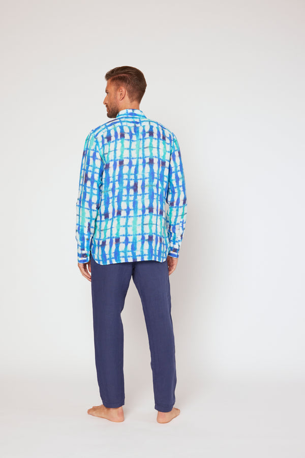 120% Lino Long Sleeve Slim Fit WHITE PRINT