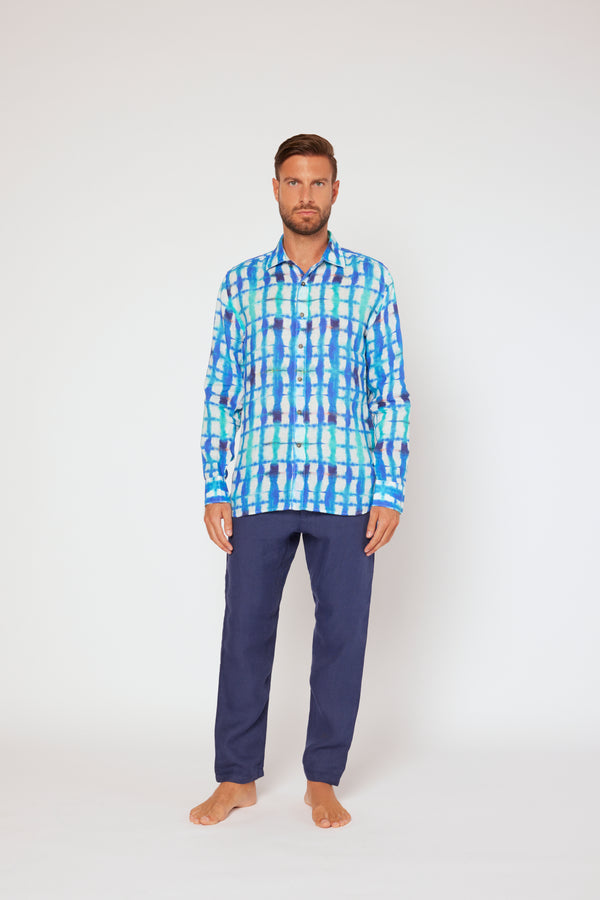 120% lino Long Sleeve Slim Fit WHITE PRINT