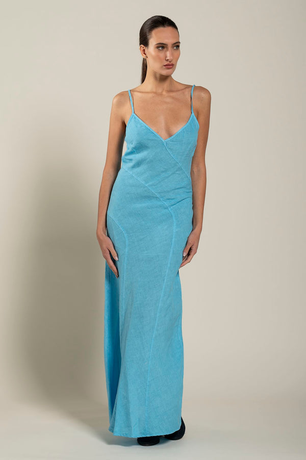 120% Lino Maxi Dress FUXIA SOFT FADE