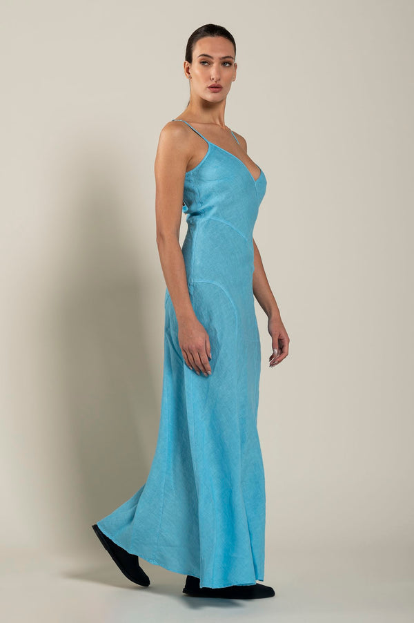 120% Lino Maxi Dress FUXIA SOFT FADE