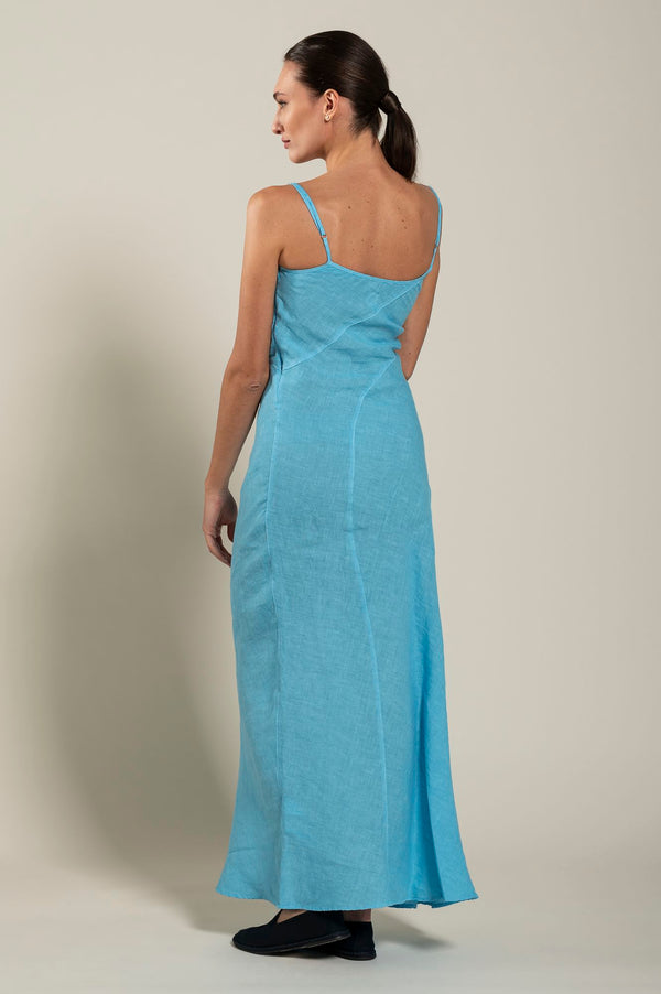 120% Lino Maxi Dress FUXIA SOFT FADE