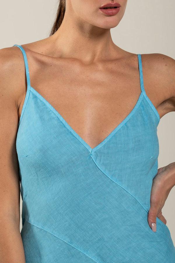 120% lino Maxi Dress FUXIA SOFT FADE