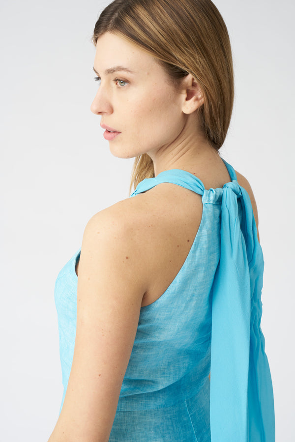 120% Lino Maxi Tie Neck Dress ARUBA