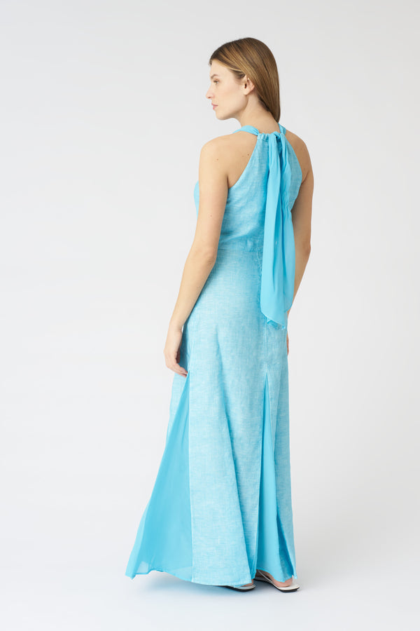 120% Lino Maxi Tie Neck Dress ARUBA