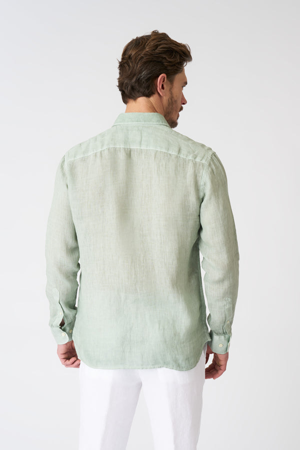 120% Lino Melange Slim Fit Shirt PISTACHE SOFT FADE