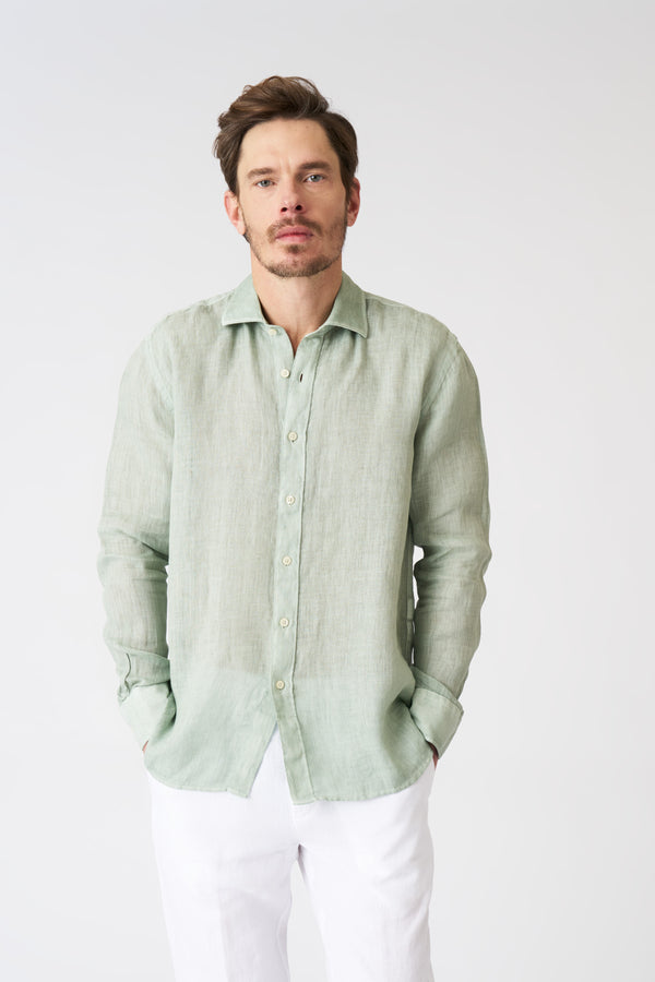 120% lino Melange Slim Fit Shirt PISTACHE SOFT FADE