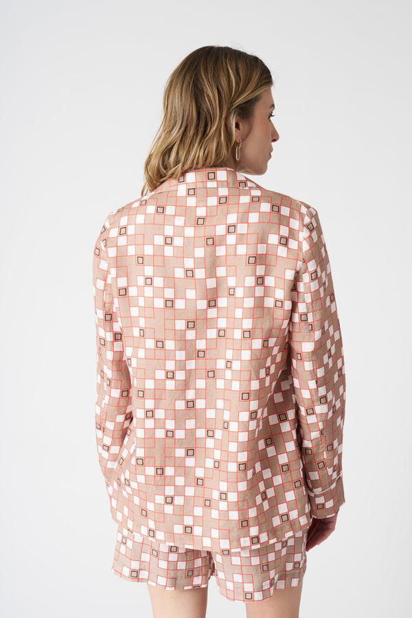 120% Lino Modern Motif Jacket WASHED NOCCIOLA