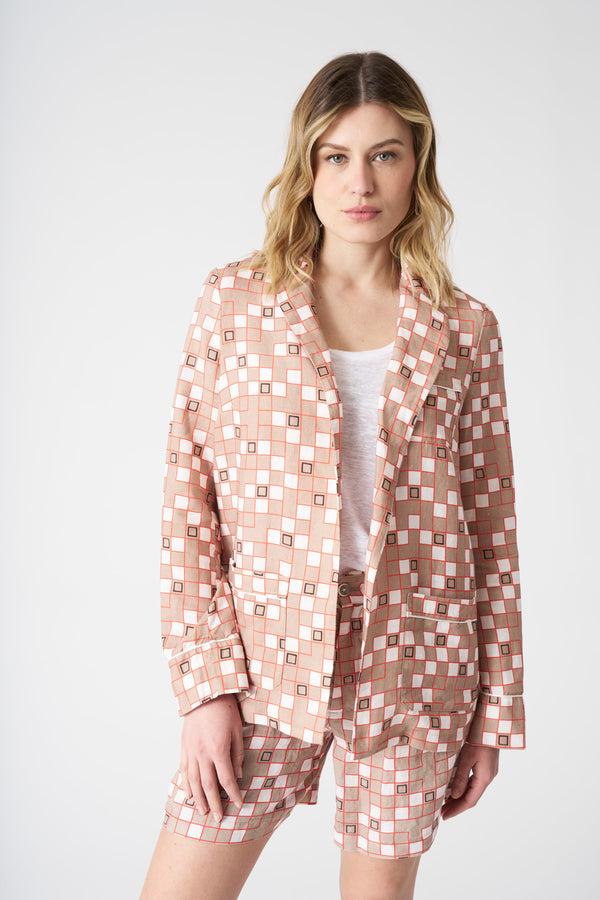 120% lino Modern Motif Jacket WASHED NOCCIOLA