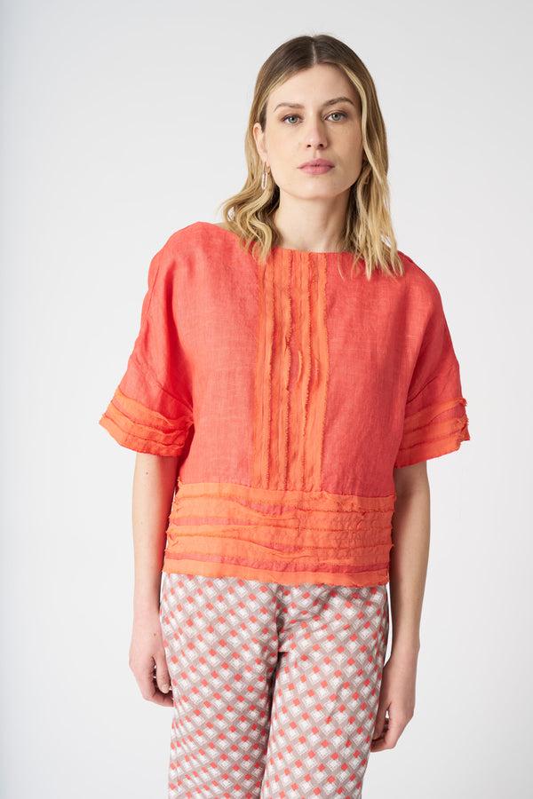 120% lino Motif Blouse CORAL