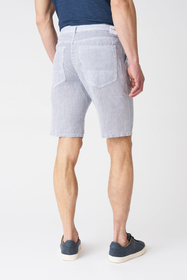 120% Lino Navy Stripe Linen Short WHITE