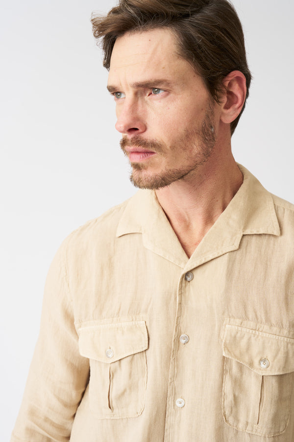 120% Lino Notched Collar Regular Fit Shirt CACTUS