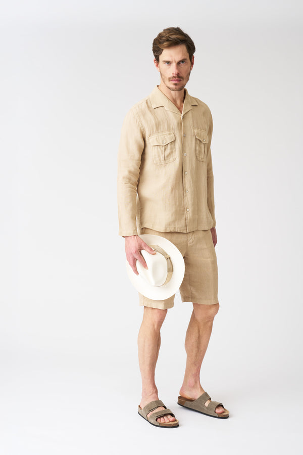 120% Lino Notched Collar Regular Fit Shirt CACTUS