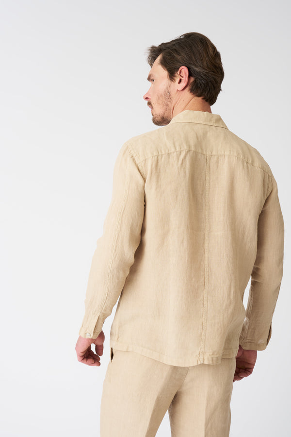 120% Lino Notched Collar Regular Fit Shirt CACTUS