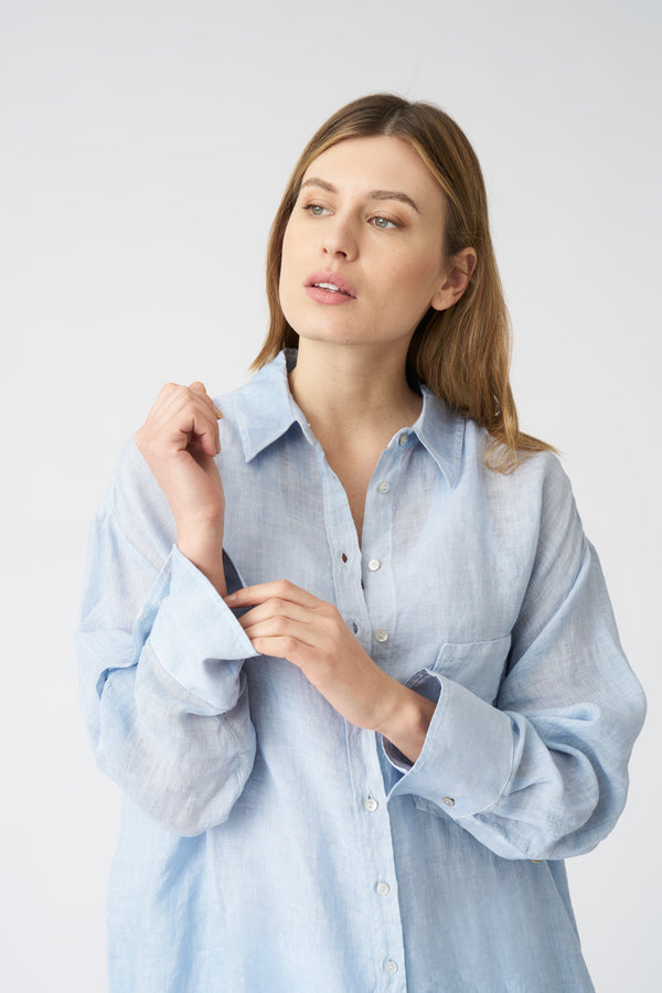 120% Lino Oversized Shirt Dress SEA SOFT FADE
