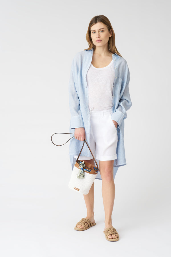 120% Lino Oversized Shirt Dress SEA SOFT FADE