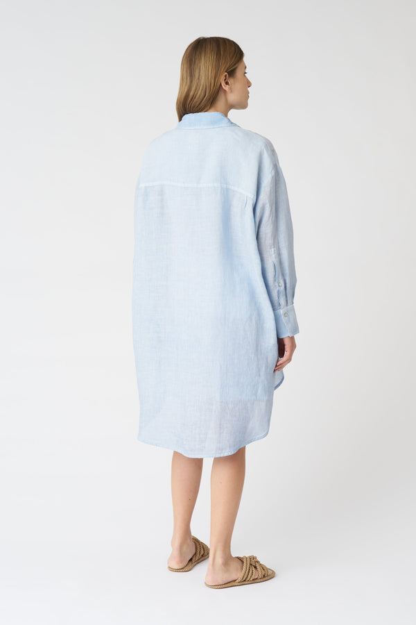 120% Lino Oversized Shirt Dress SEA SOFT FADE