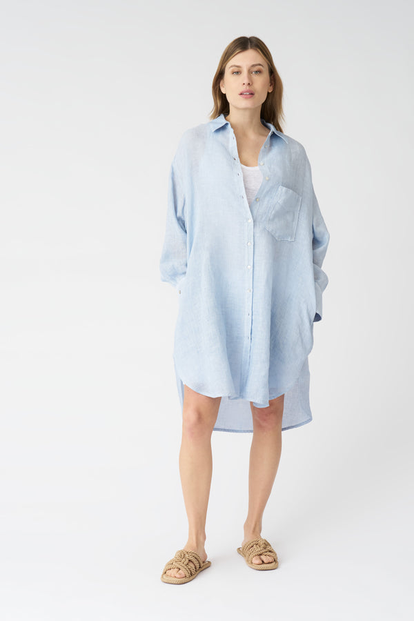 120% lino Oversized Shirt Dress SEA SOFT FADE
