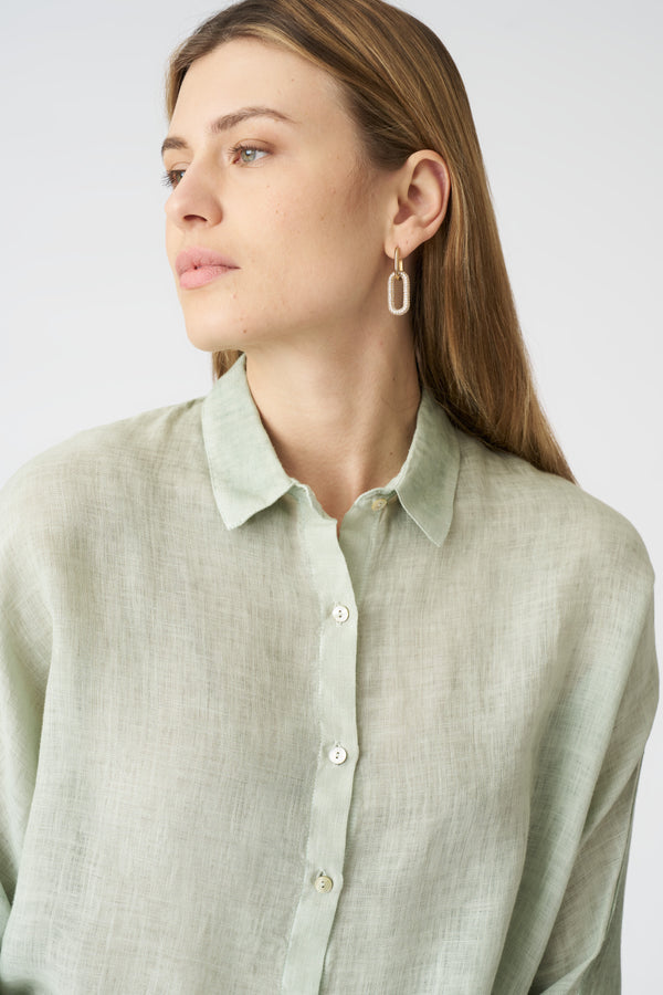 120% Lino Oversized Shirt PISTACHE SOFT FADE