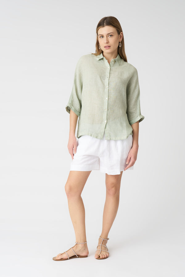 120% Lino Oversized Shirt PISTACHE SOFT FADE