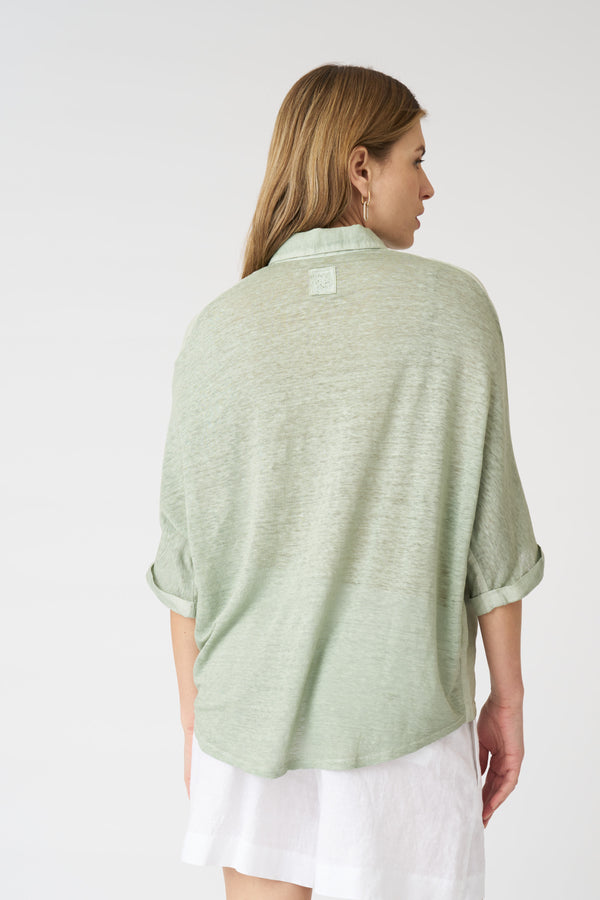 120% Lino Oversized Shirt PISTACHE SOFT FADE