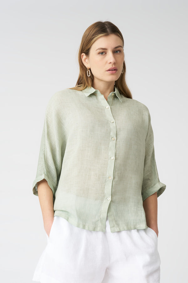 120% lino Oversized Shirt PISTACHE SOFT FADE