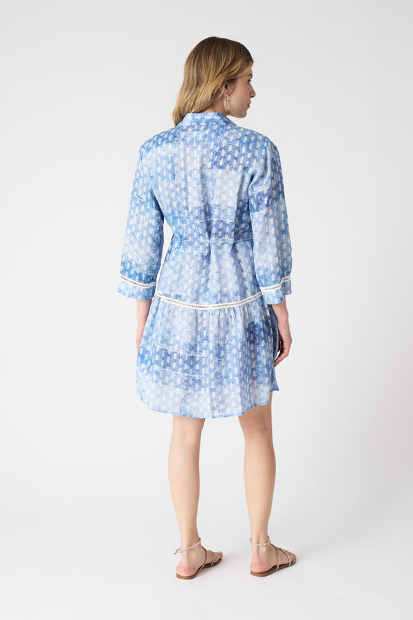 120% Lino Patchwork Effect Dress AIR