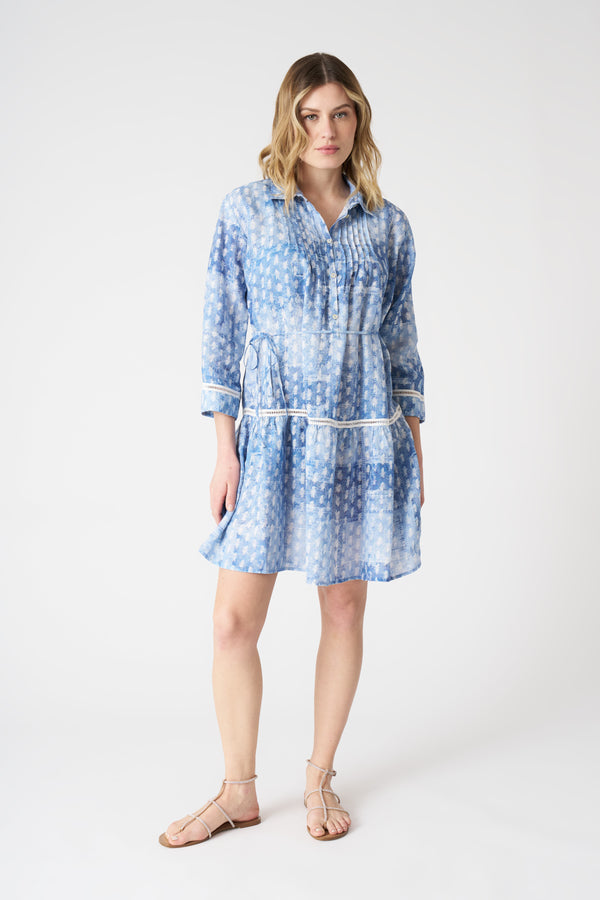 120% lino Patchwork Effect Dress AIR