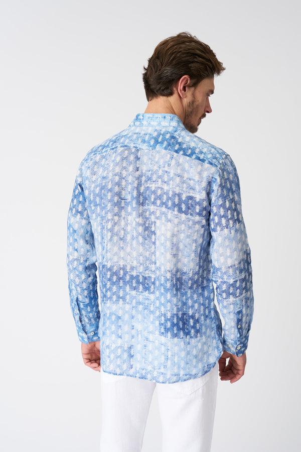 120% Lino Patchwork Effect Slim Fit Shirt AIR