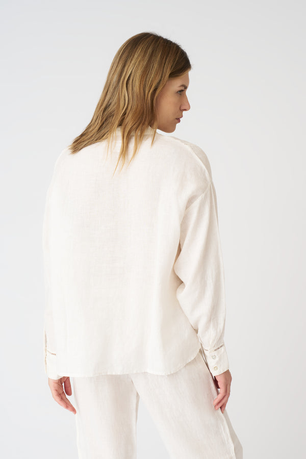 120% Lino Pintuck Blouse With Eyelet Detail MILK