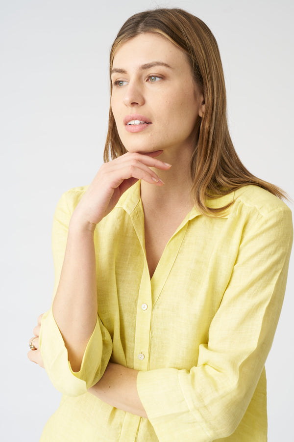 120% Lino Regular Fit V-Neck Shirt SUN SOFT FADE