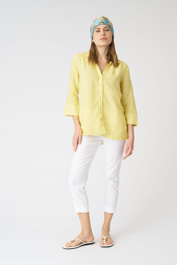 120% Lino Regular Fit V-Neck Shirt SUN SOFT FADE