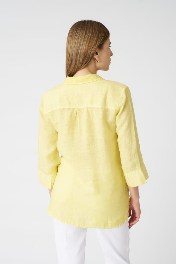 120% Lino Regular Fit V-Neck Shirt SUN SOFT FADE