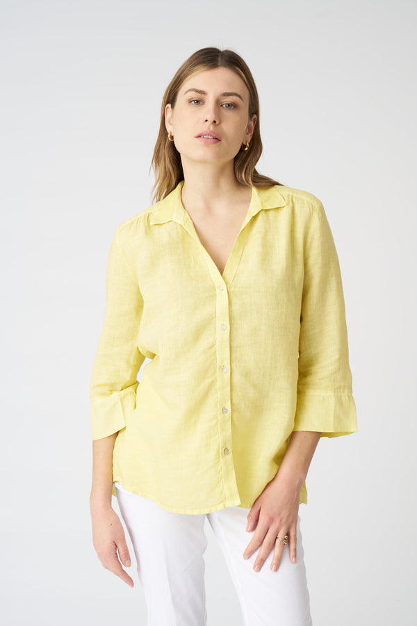 120% lino Regular Fit V-Neck Shirt SUN SOFT FADE