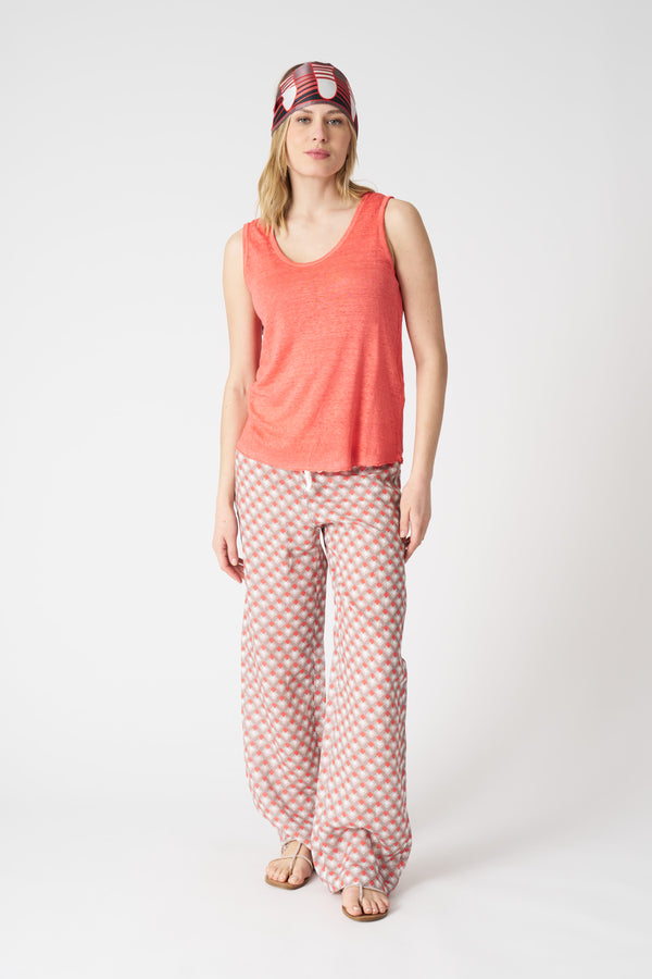 120% Lino Relaxed Fit Tank Top CORAL SOFT FADE