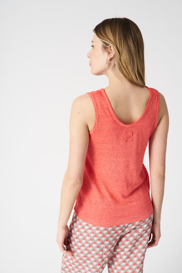 120% Lino Relaxed Fit Tank Top CORAL SOFT FADE