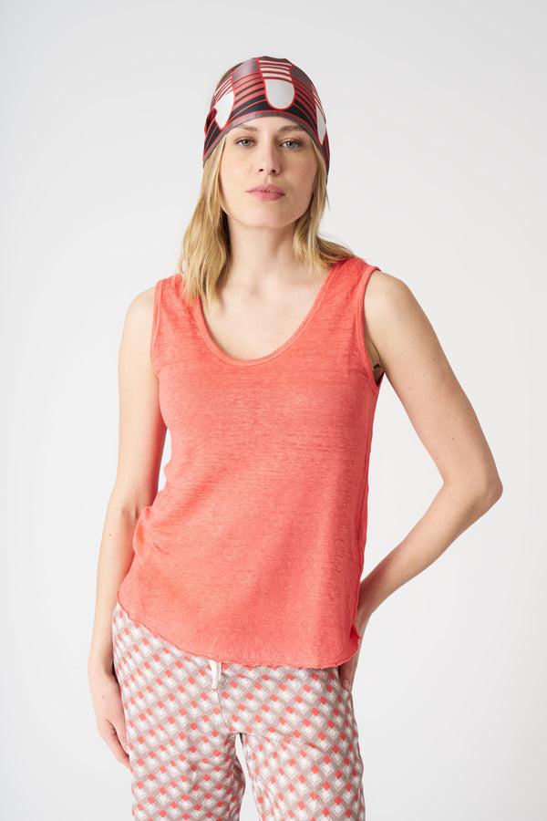 120% lino Relaxed Fit Tank Top CORAL SOFT FADE