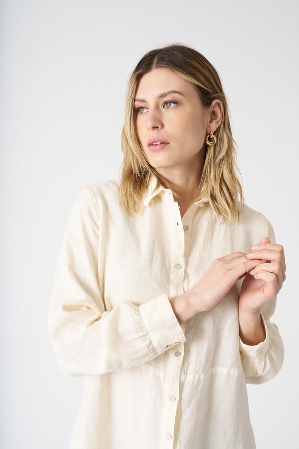120% Lino Relaxed Long Shirt Dress ECRU
