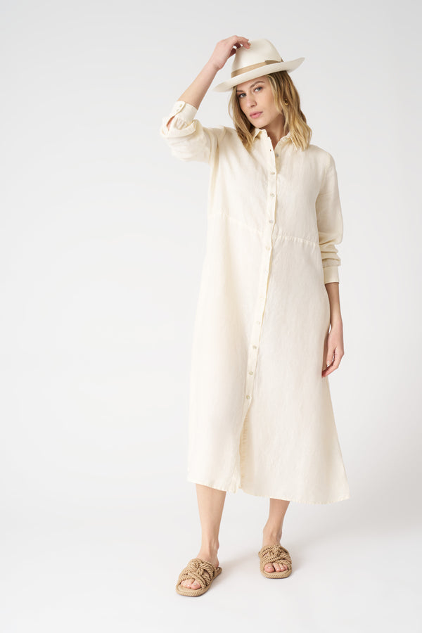 120% lino Relaxed Long Shirt Dress ECRU