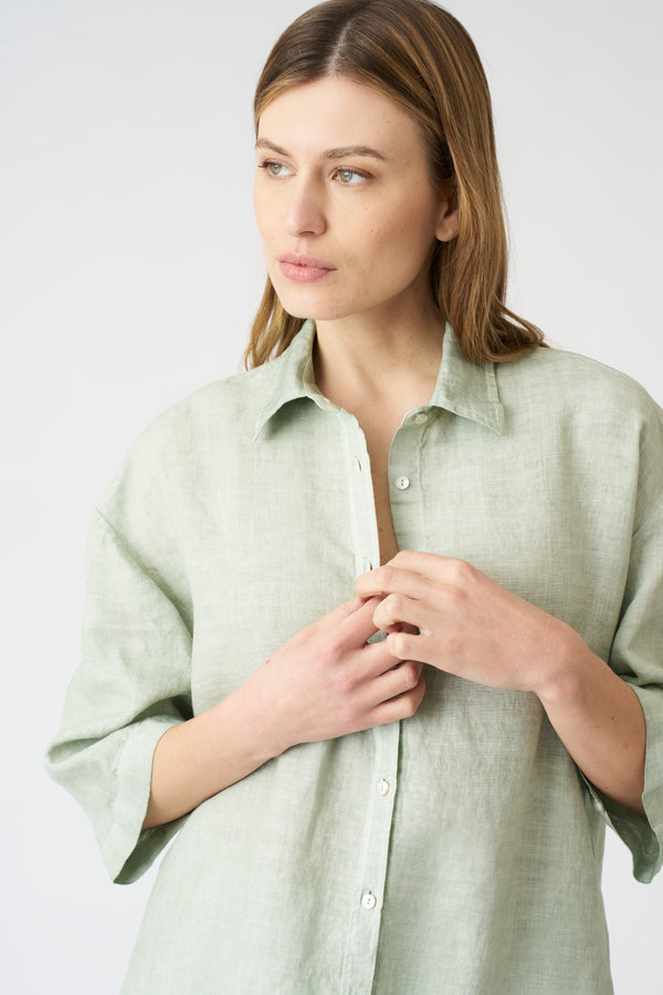 120% Lino Shirt Dress PISTACHE SOFT FADE