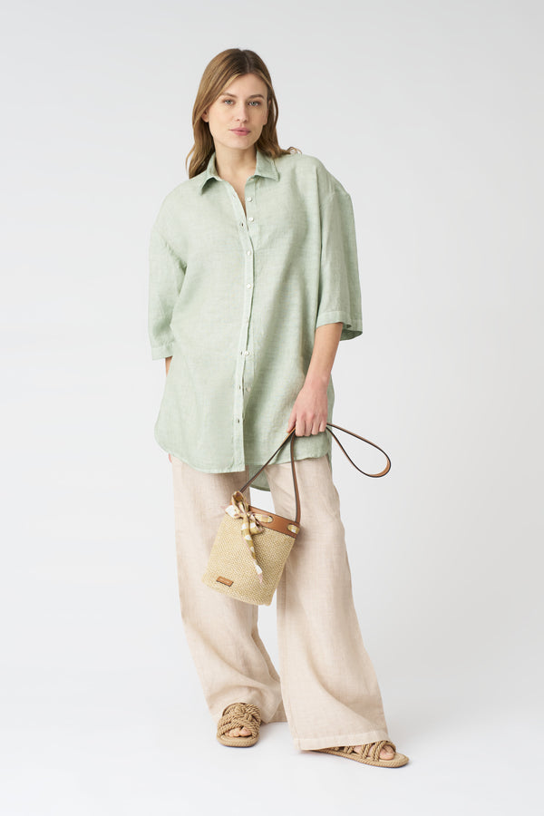 120% Lino Shirt Dress PISTACHE SOFT FADE